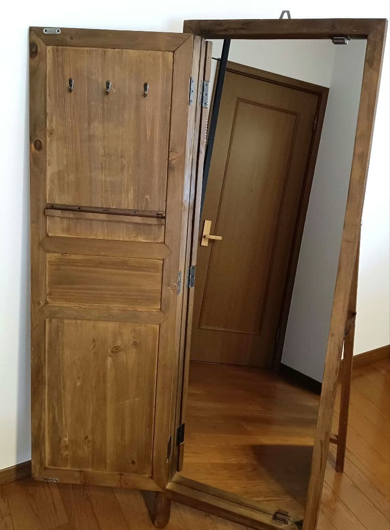 全身鏡 姿見 ブラウン アンティーク　扉付き鏡　ヴィンテージ ミラー 鏡台