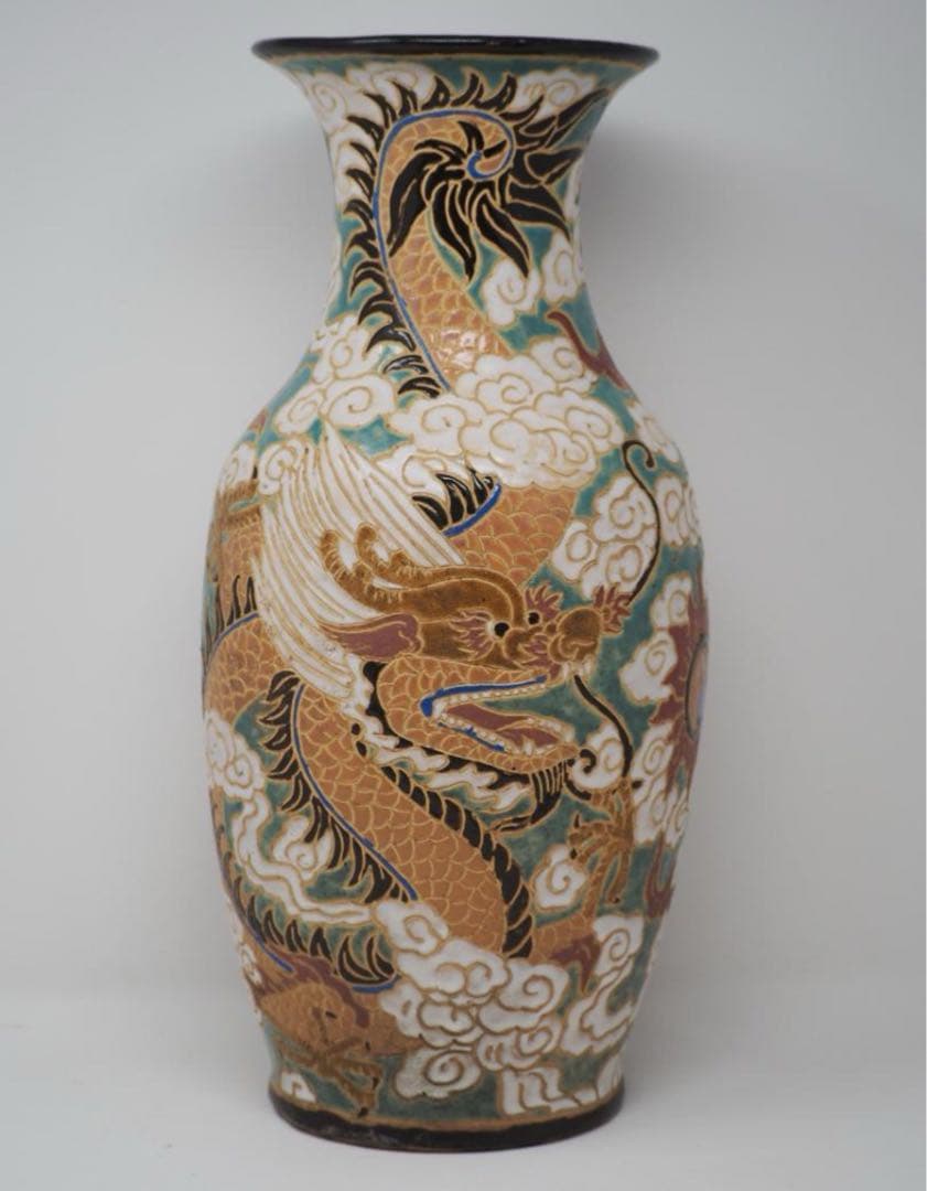 中国　古美術　手絵龍紋花瓶 美品 陶磁器 工芸品 置物