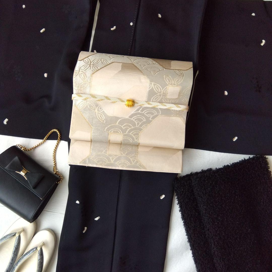 ◆未使用美品◆袋帯 川島織物モダン鎖紋 シルバーベージュ 訪問着 付下げ 小紋