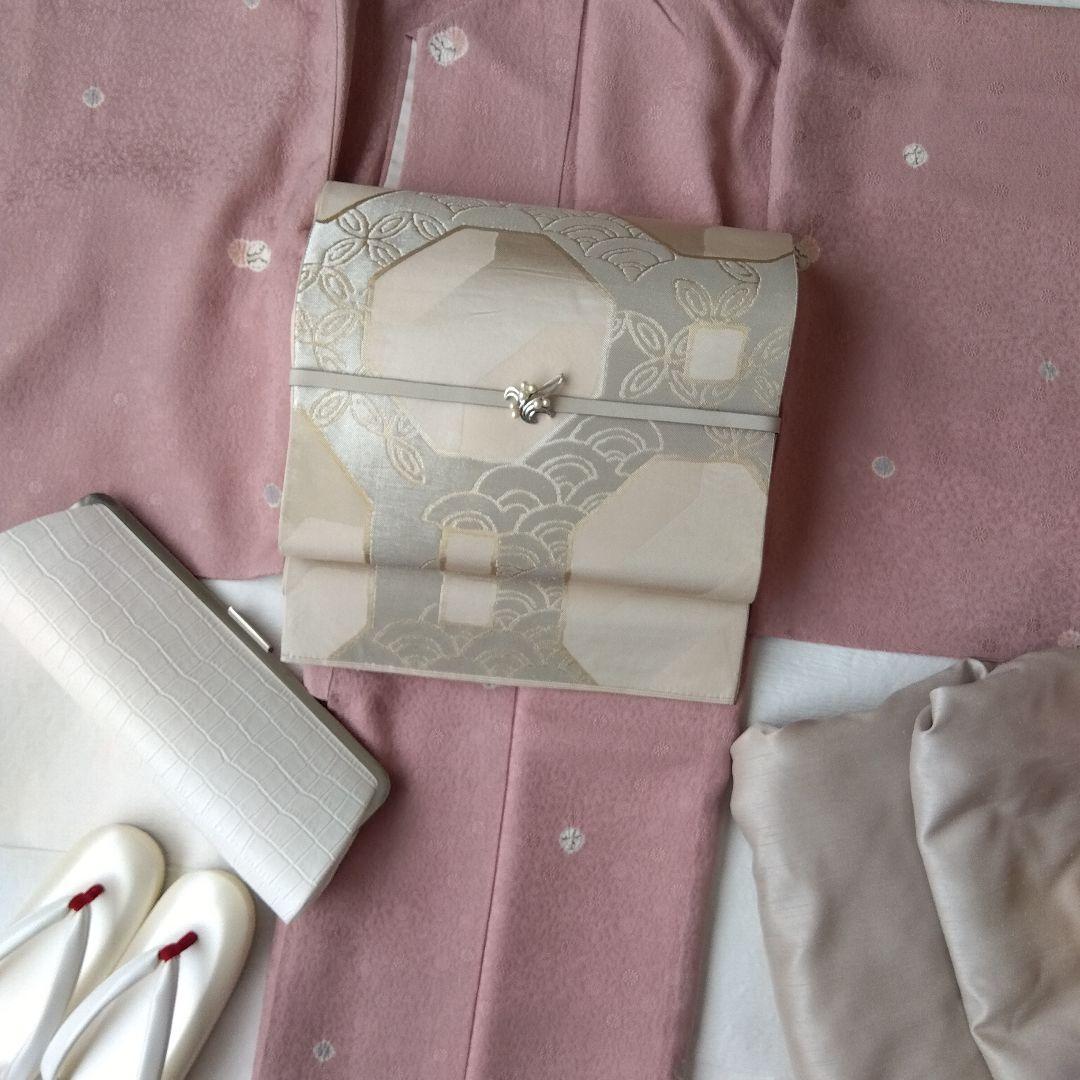 ◆未使用美品◆袋帯 川島織物モダン鎖紋 シルバーベージュ 訪問着 付下げ 小紋