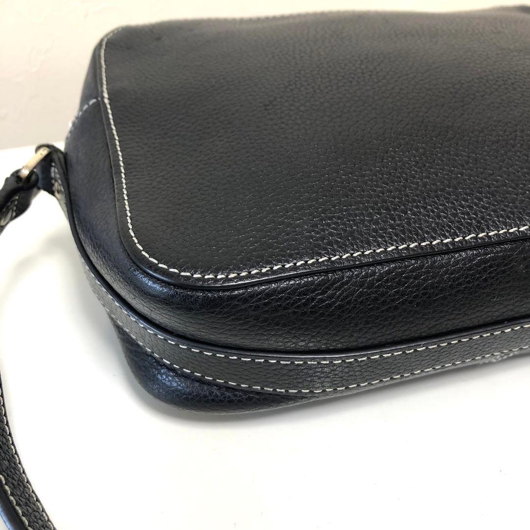 アニエスベー ショルダーバッグ ステッチ レザー ブラック
