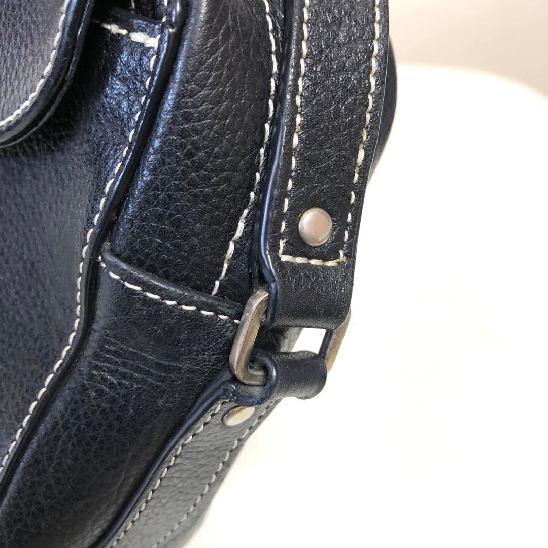 アニエスベー ショルダーバッグ ステッチ レザー ブラック