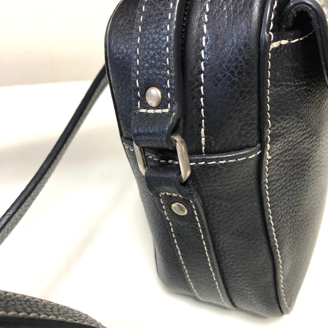 アニエスベー ショルダーバッグ ステッチ レザー ブラック