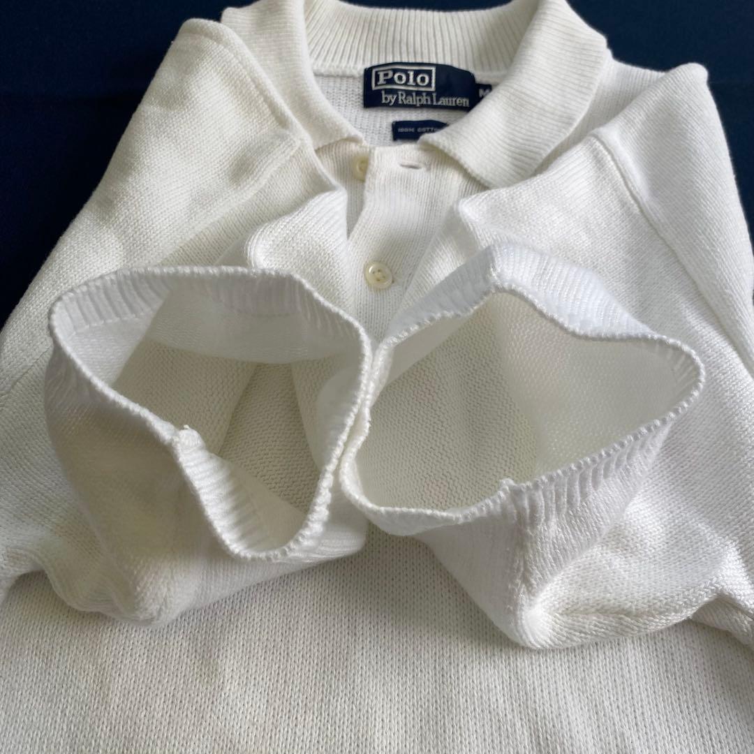 美品★90s ポロラルフローレン 半袖 サマーニット ポロシャツ ロゴ刺繡 M