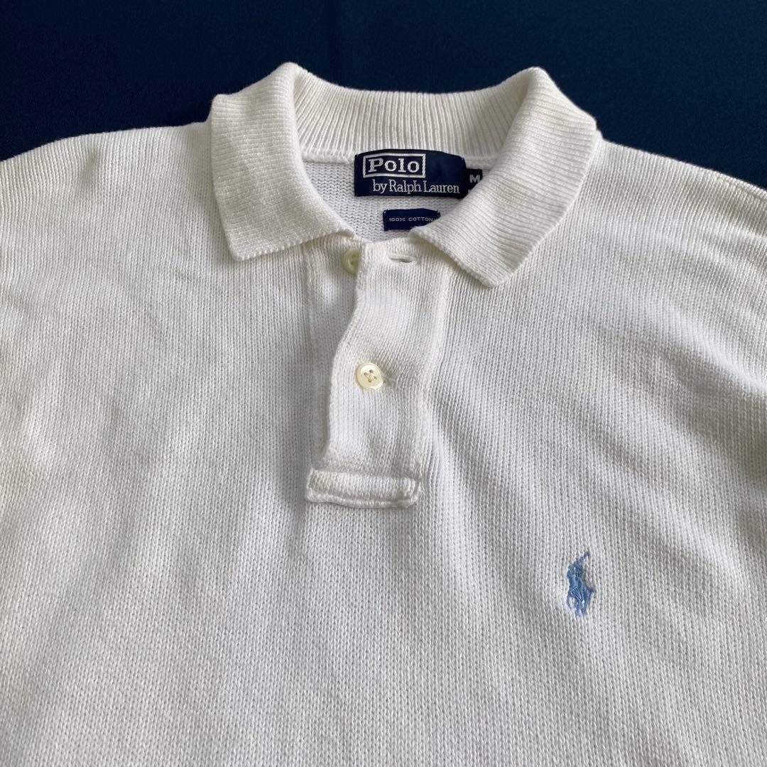 美品★90s ポロラルフローレン 半袖 サマーニット ポロシャツ ロゴ刺繡 M