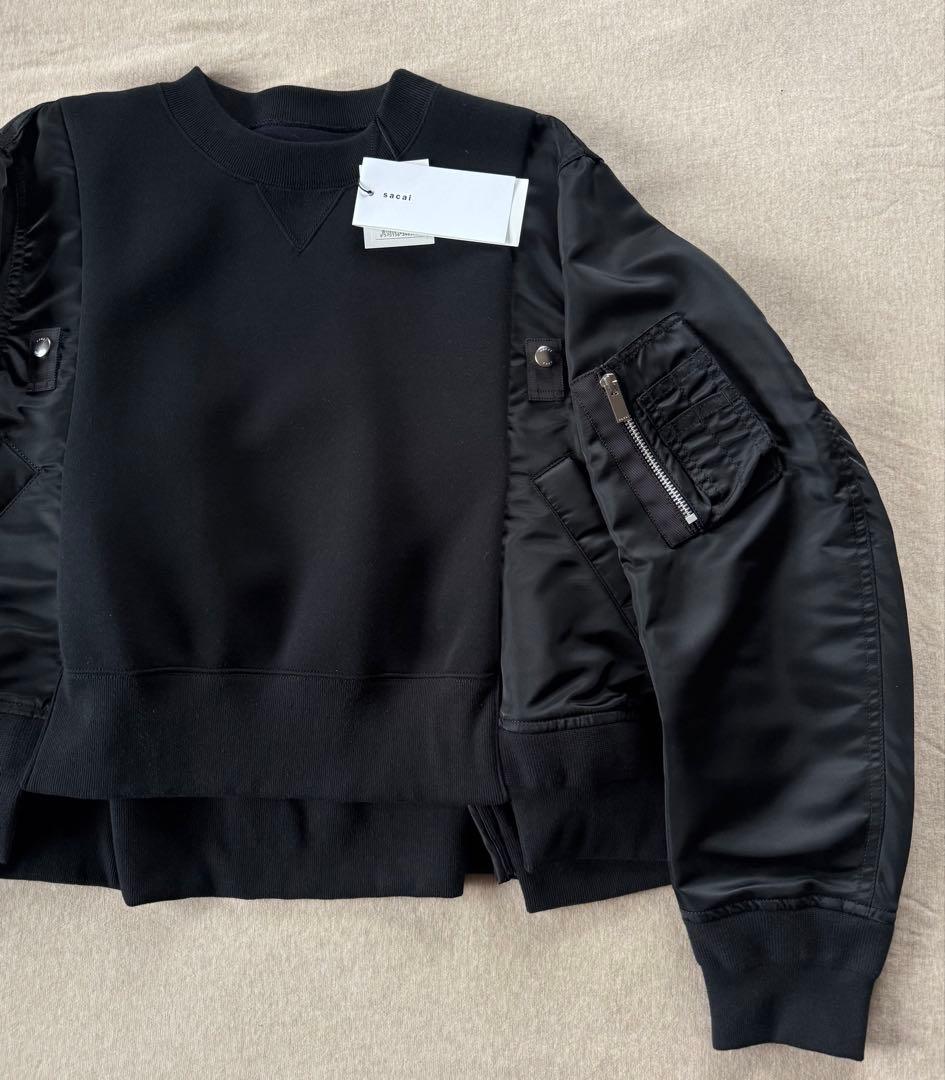 黒2新品 sacai レディース スポンジ スウェット ドッキング MA-1