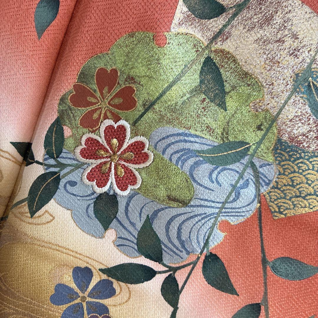 a*i様 訪問着　フルセット　着物　正絹　袷　刺繍　枝花　雪輪　J5