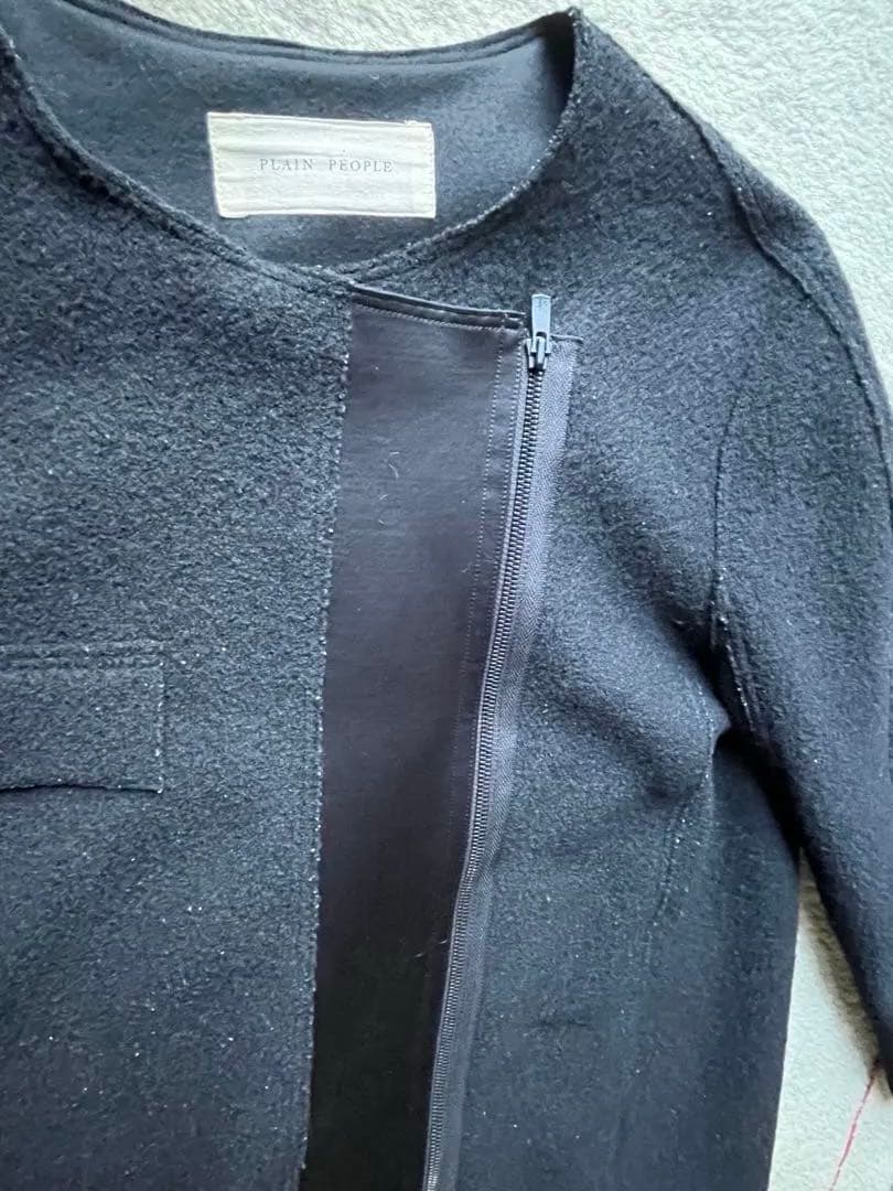 プレインピープル　圧縮ウールノーカラージップアップコート