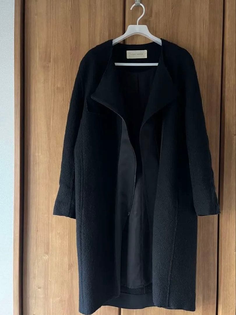 プレインピープル　圧縮ウールノーカラージップアップコート