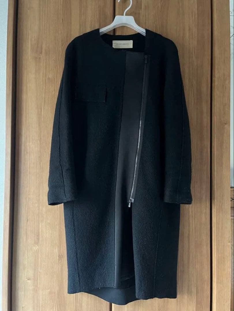 プレインピープル　圧縮ウールノーカラージップアップコート