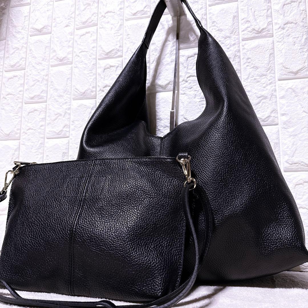 完売品【未使用】オウレンティ ポーチ付きトートバッグ 3way A4 黒 シボ革