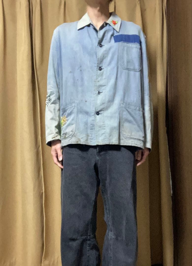 vintageボロ古着 刺繍　ワークジャケット