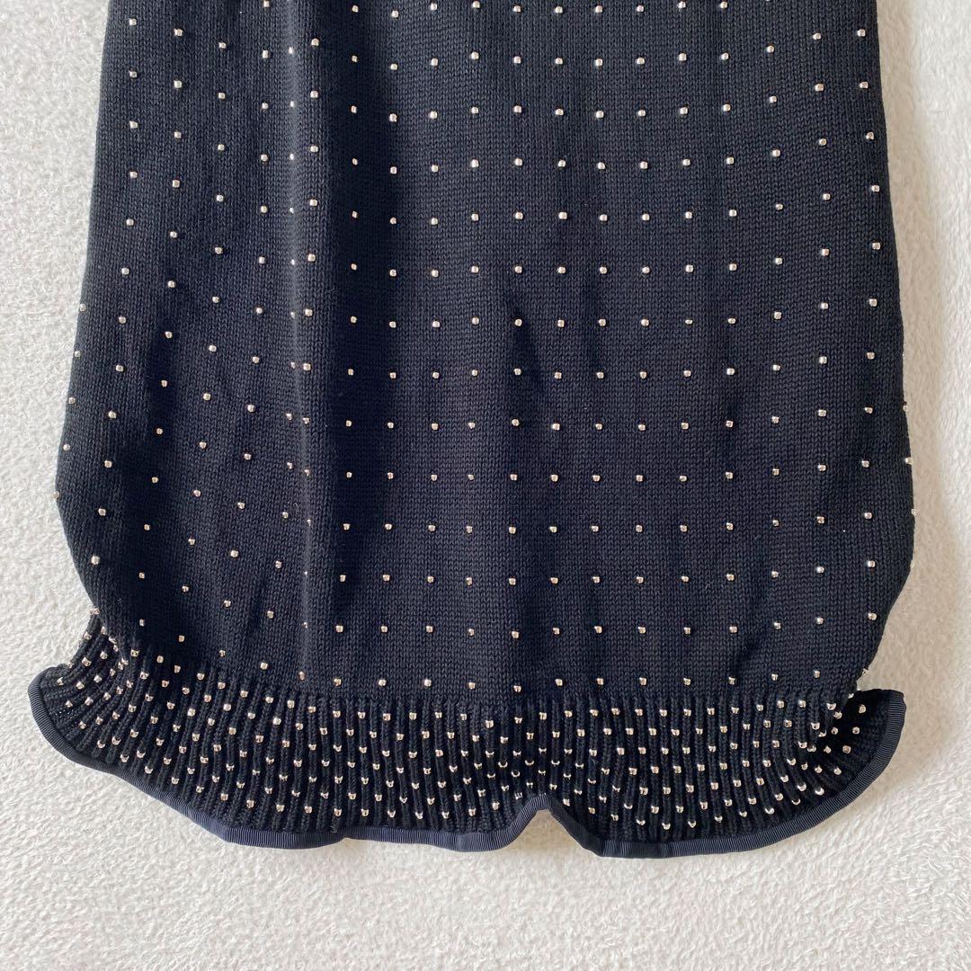 sacai サカイ コットンニット　ビーズ刺繍 フリル袖 チュニックワンピース黒