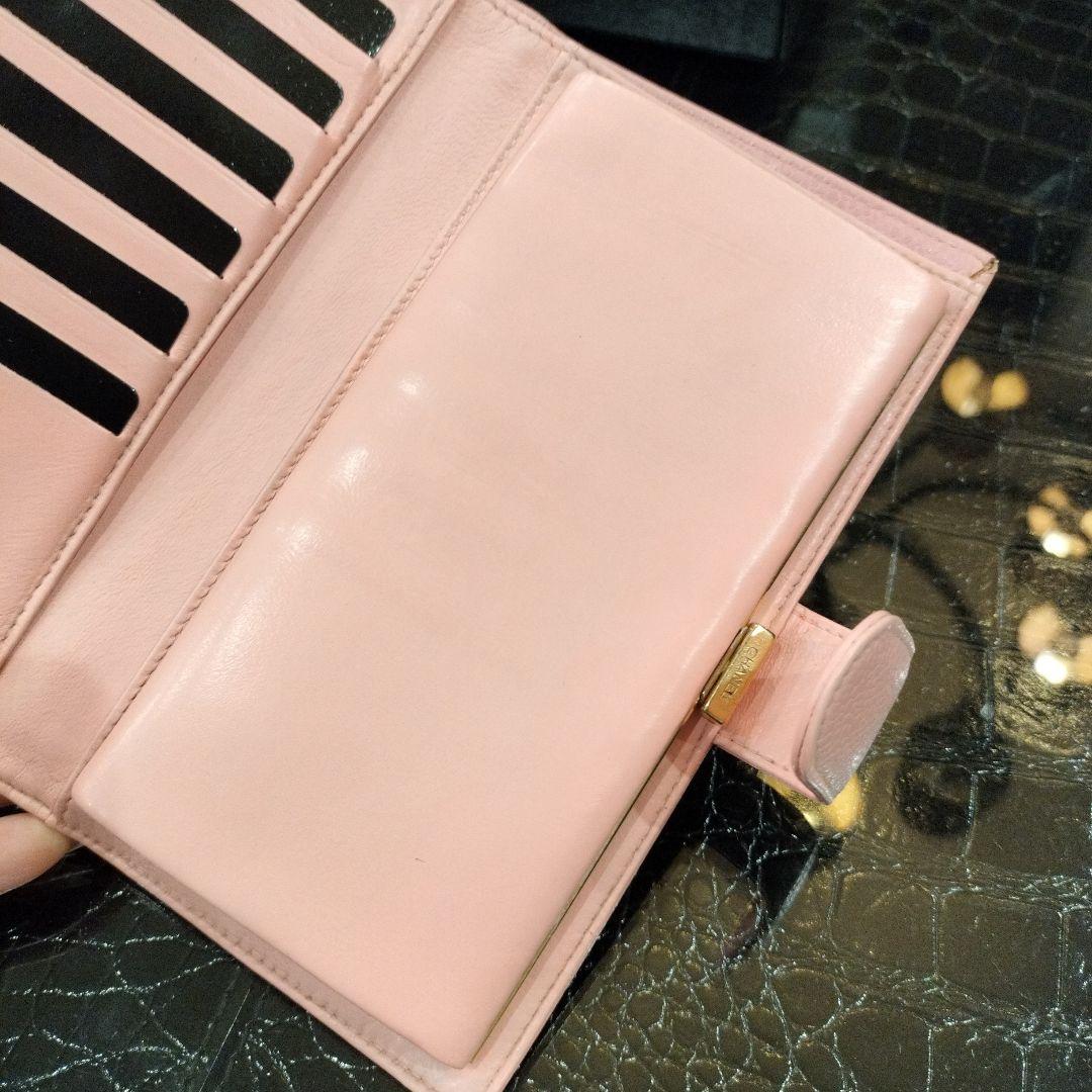 CHANEL キャビアスキン 長財布 がま口 ピンク