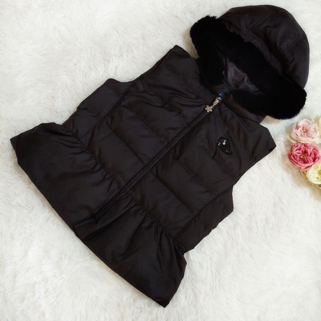 エムズグレイシー　ダウンベスト　フラワー刺繍 フーデット　ファー付き　ペプラム