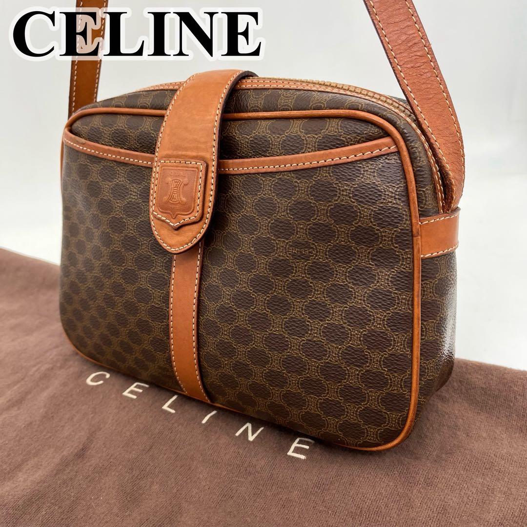【美品】CELINE ショルダーバッグ 斜めがけ マカダム柄 トリオンフ PVC