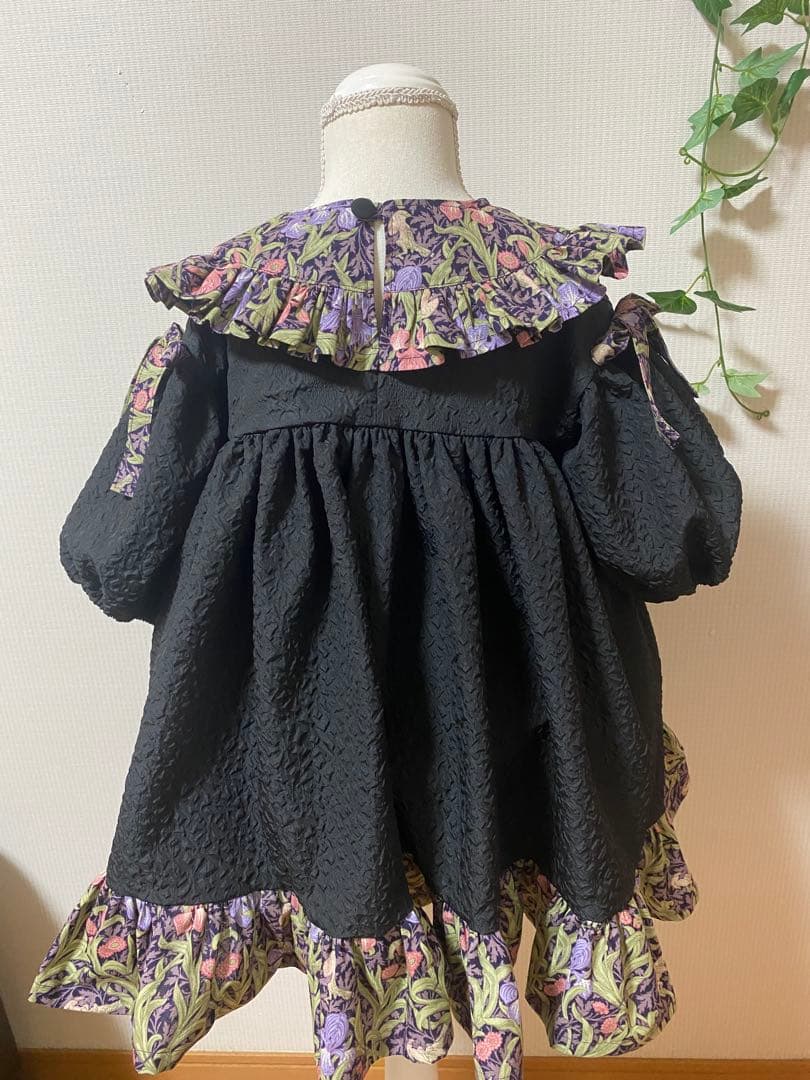 ハンドメイド　ウエストギャザーワンピース