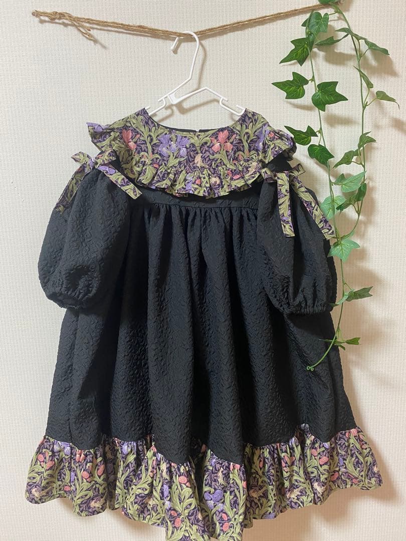 ハンドメイド　ウエストギャザーワンピース