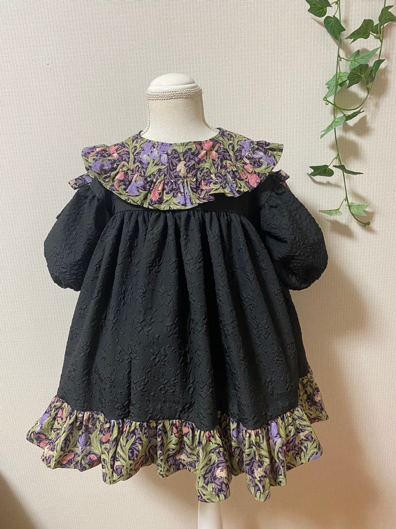 ハンドメイド　ウエストギャザーワンピース