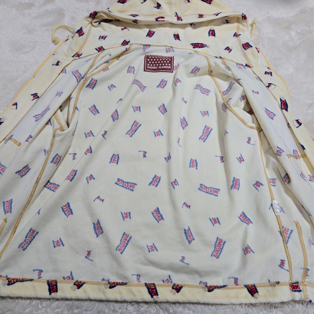 90s ヒステリックグラマー 総柄 ロゴ パーカー タオル生地 イエロー