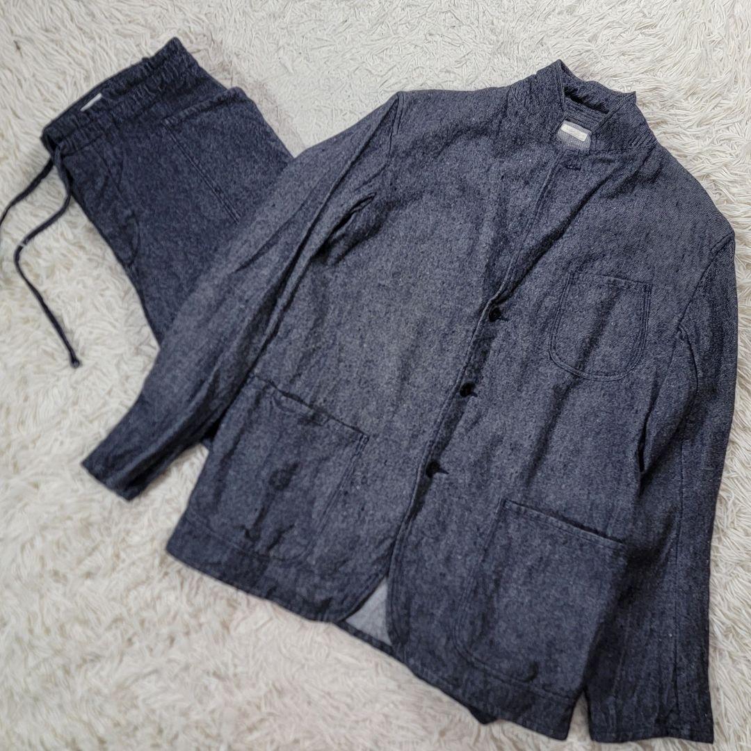美品　COMOLI コモリ　ウールリネン　セットアップ　インディゴグレー 春夏秋