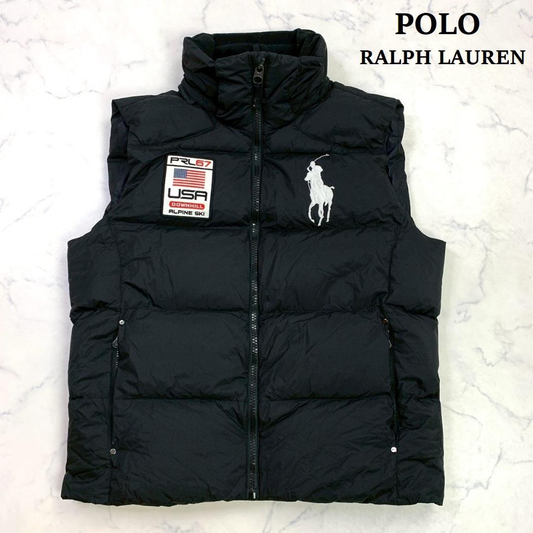 ポロラルフローレン ダウンベスト ビッグポニー 星条旗ワッペン 黒 L　D933