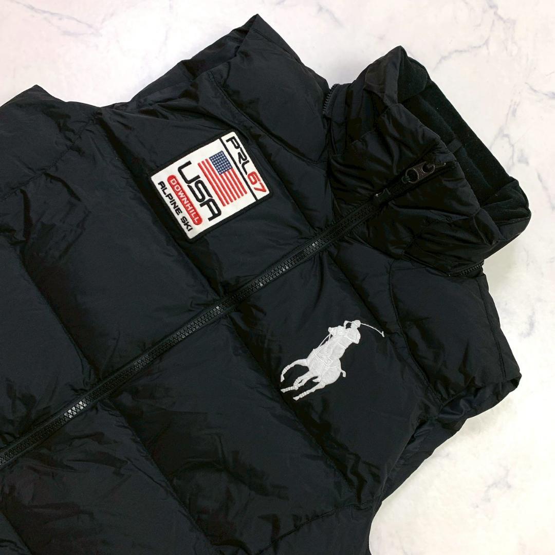 ポロラルフローレン ダウンベスト ビッグポニー 星条旗ワッペン 黒 L　D933