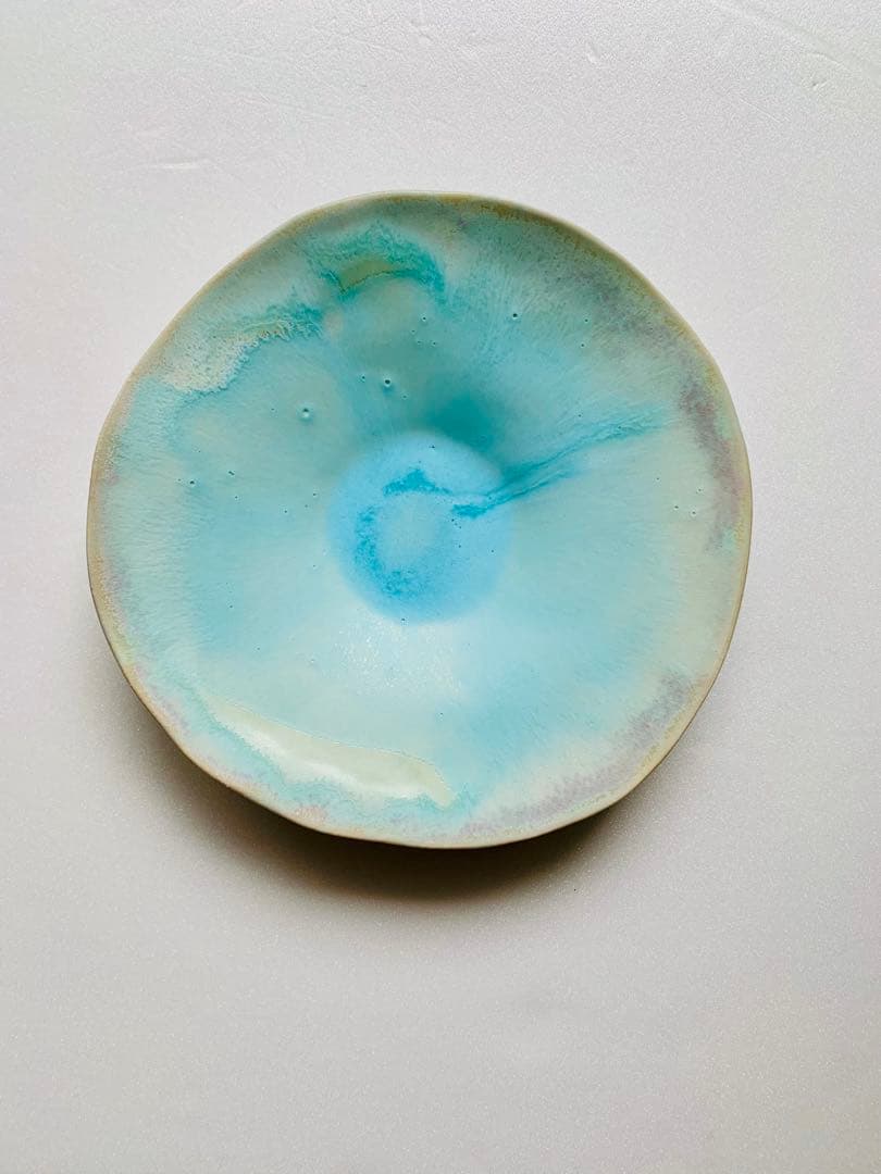 池田優子さん　エメラルドグリーンのゆらゆら皿　20センチプレート　新品