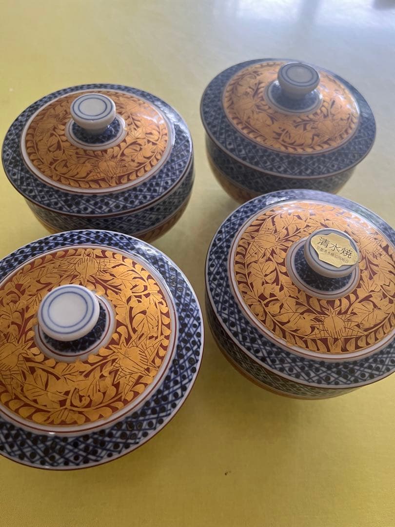 haru　清水焼　五座五重　蓋付き湯呑み　四客