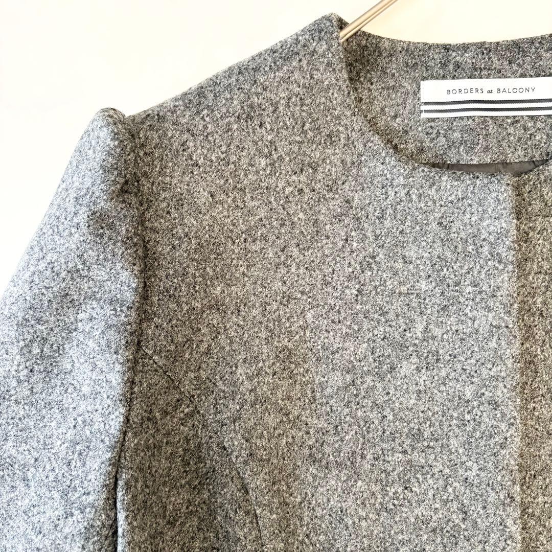ボーダーズアットバルコニー ノーカラー ウール ジャケット ペプラム ✨希少✨