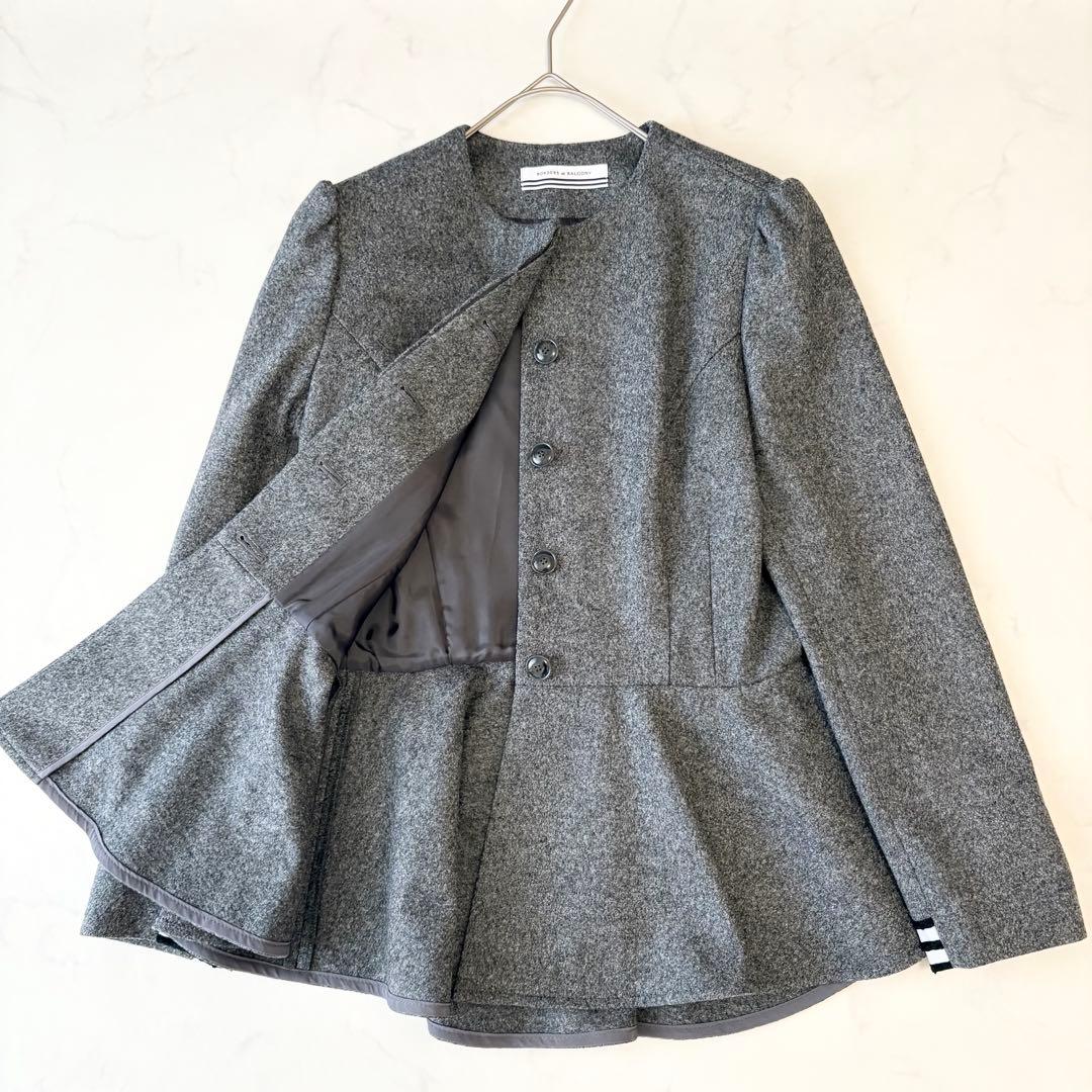 ボーダーズアットバルコニー ノーカラー ウール ジャケット ペプラム ✨希少✨