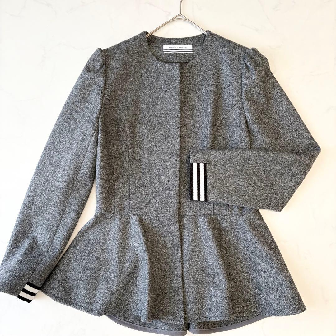 ボーダーズアットバルコニー ノーカラー ウール ジャケット ペプラム ✨希少✨
