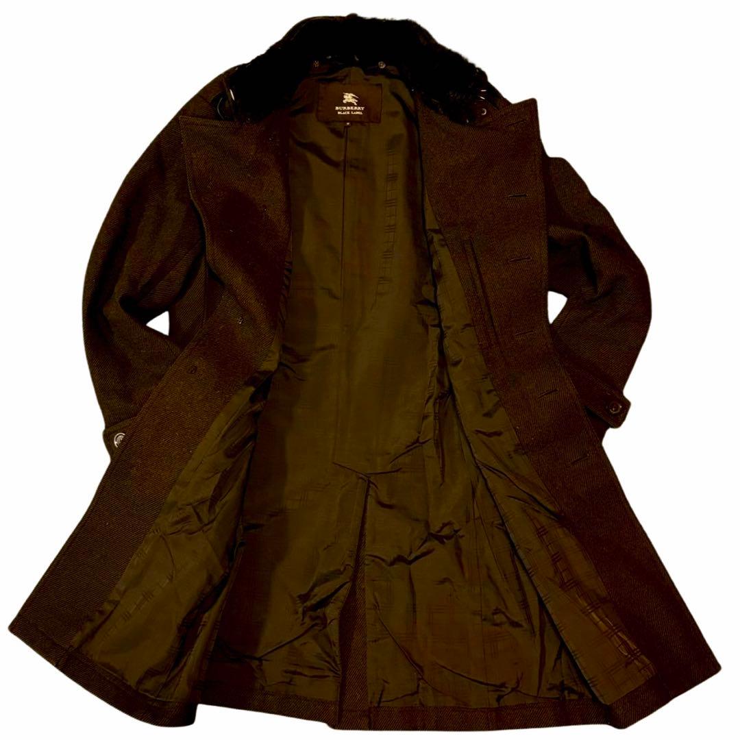 バーバリー ブラックレーベル ウールコート Mファー スタンドカラー 黒