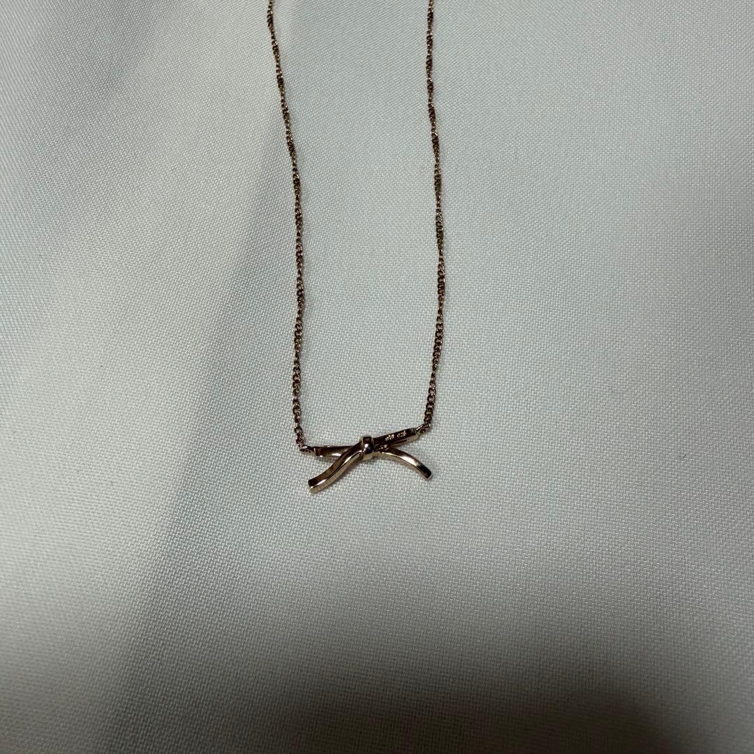 ete レイヤード リボン ネックレス ピンクゴールド