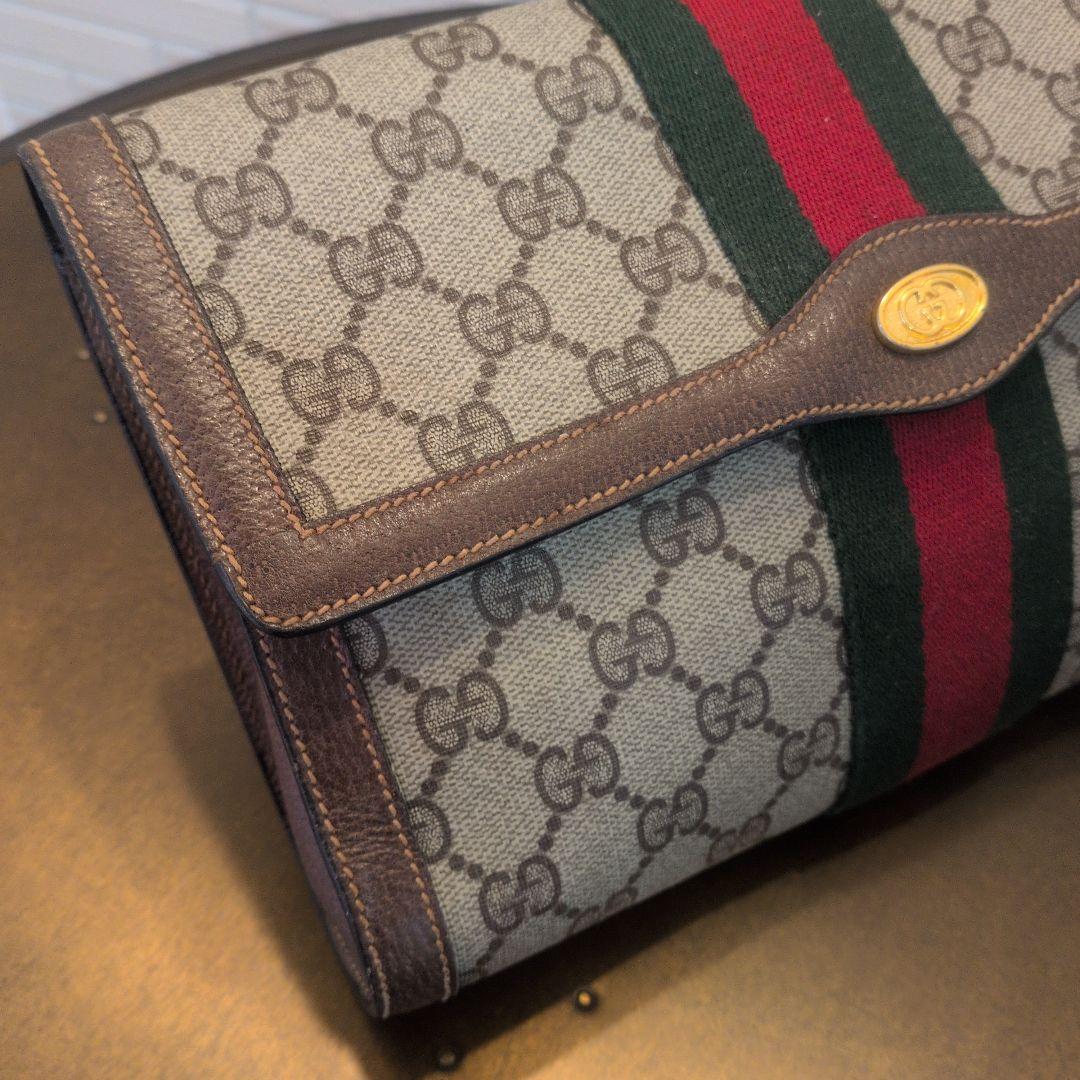 GUCCI シェリーライン GG クラッチバッグ ブラウン レザー ロゴ