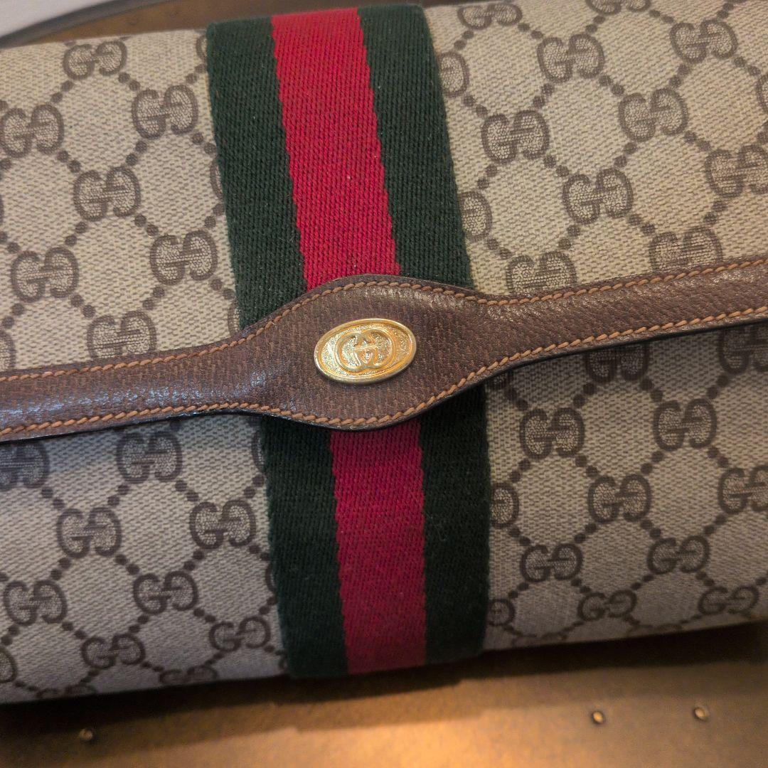 GUCCI シェリーライン GG クラッチバッグ ブラウン レザー ロゴ