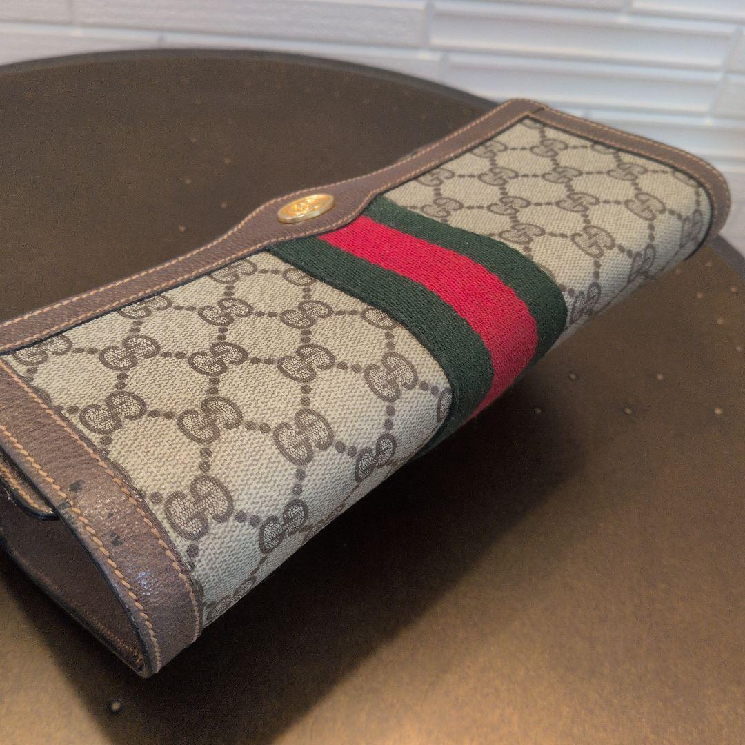 GUCCI シェリーライン GG クラッチバッグ ブラウン レザー ロゴ
