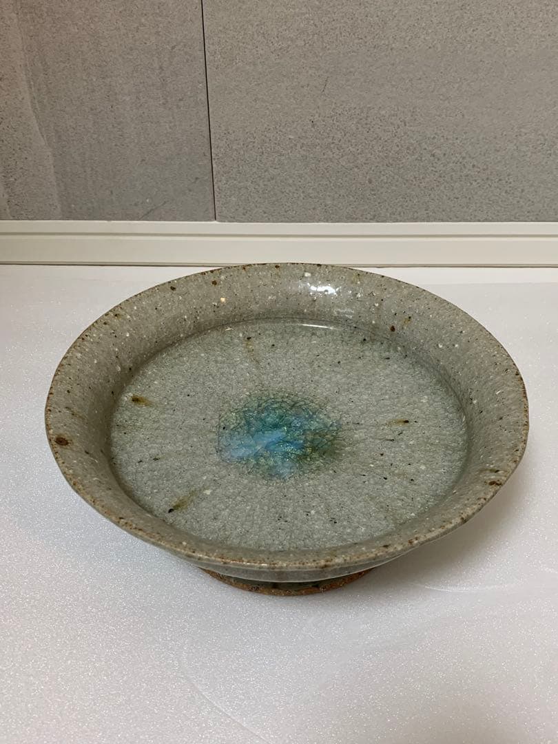 宮城陶器　青磁釉　高台付皿