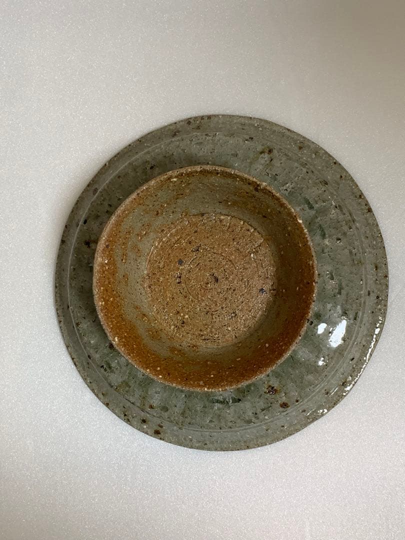 宮城陶器　青磁釉　高台付皿