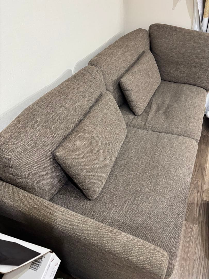 【送料込み】ニトリ 3人用布張りソファ コーナークッション付き ダークモカ