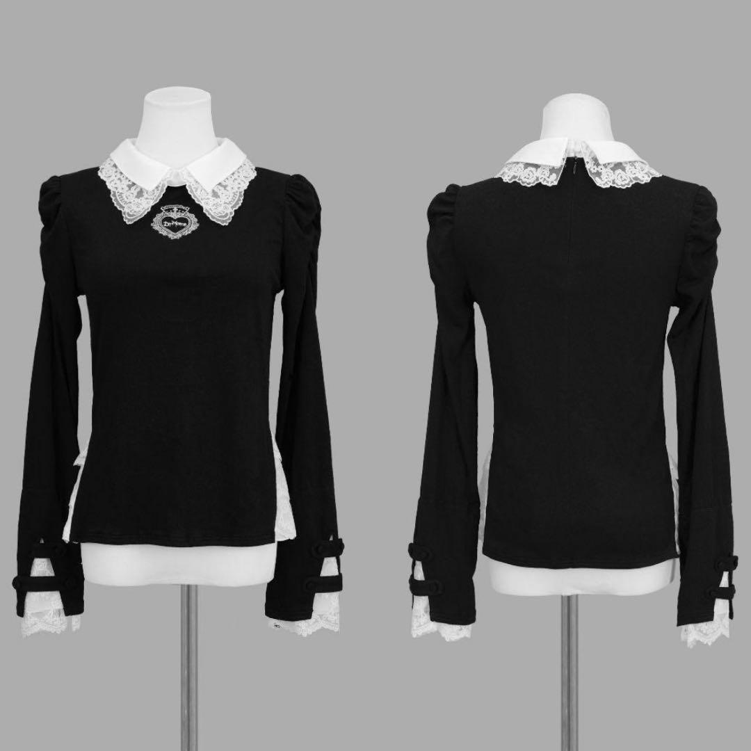 DimMoire正規品 Lサイズ おすましレース襟トップス 黒白