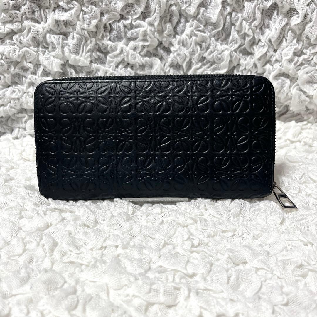 未使用級✨ロエベ　ラウンドファスナー　アナグラム　レザー　長財布 エンボス加工
