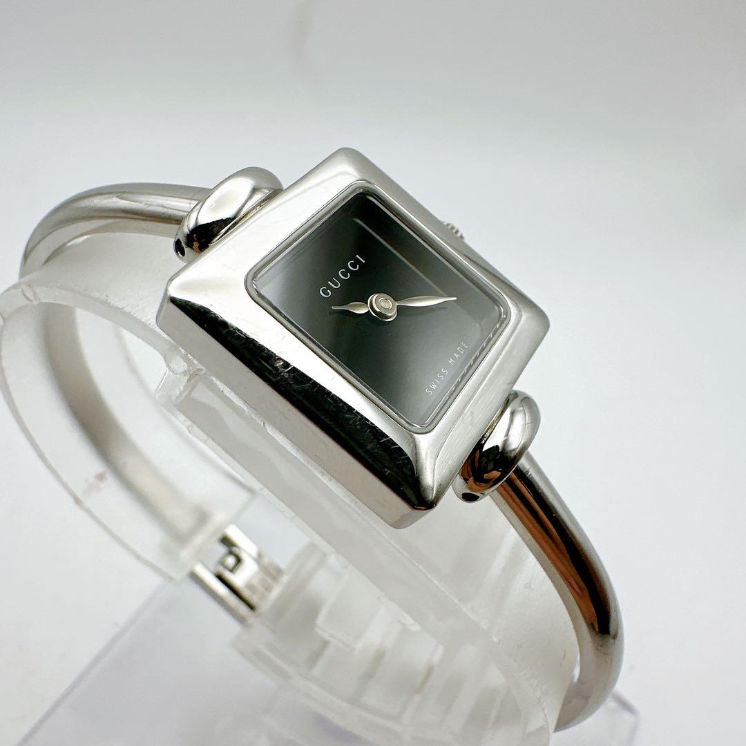美品 稼動品 GUCCI グッチ レディース腕時計 バングル スクエア シルバー