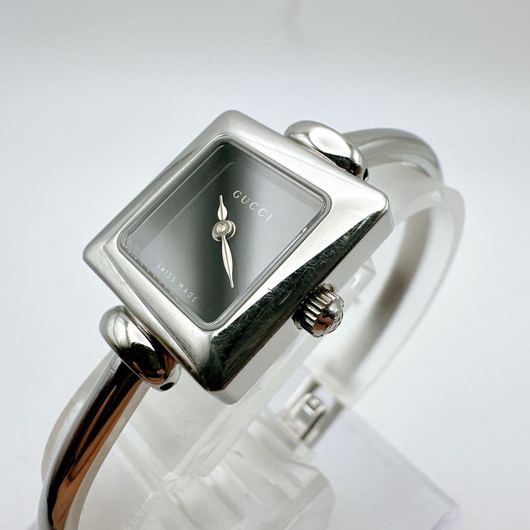 美品 稼動品 GUCCI グッチ レディース腕時計 バングル スクエア シルバー