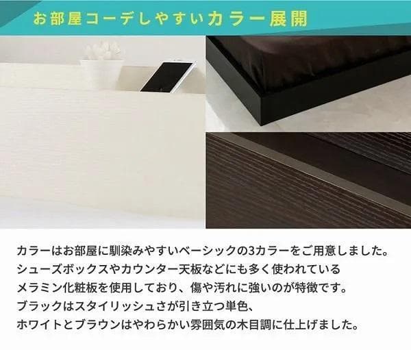 ① セミダブルベッド USBコンセント付き ロータイプベッド 宮付き ブラック