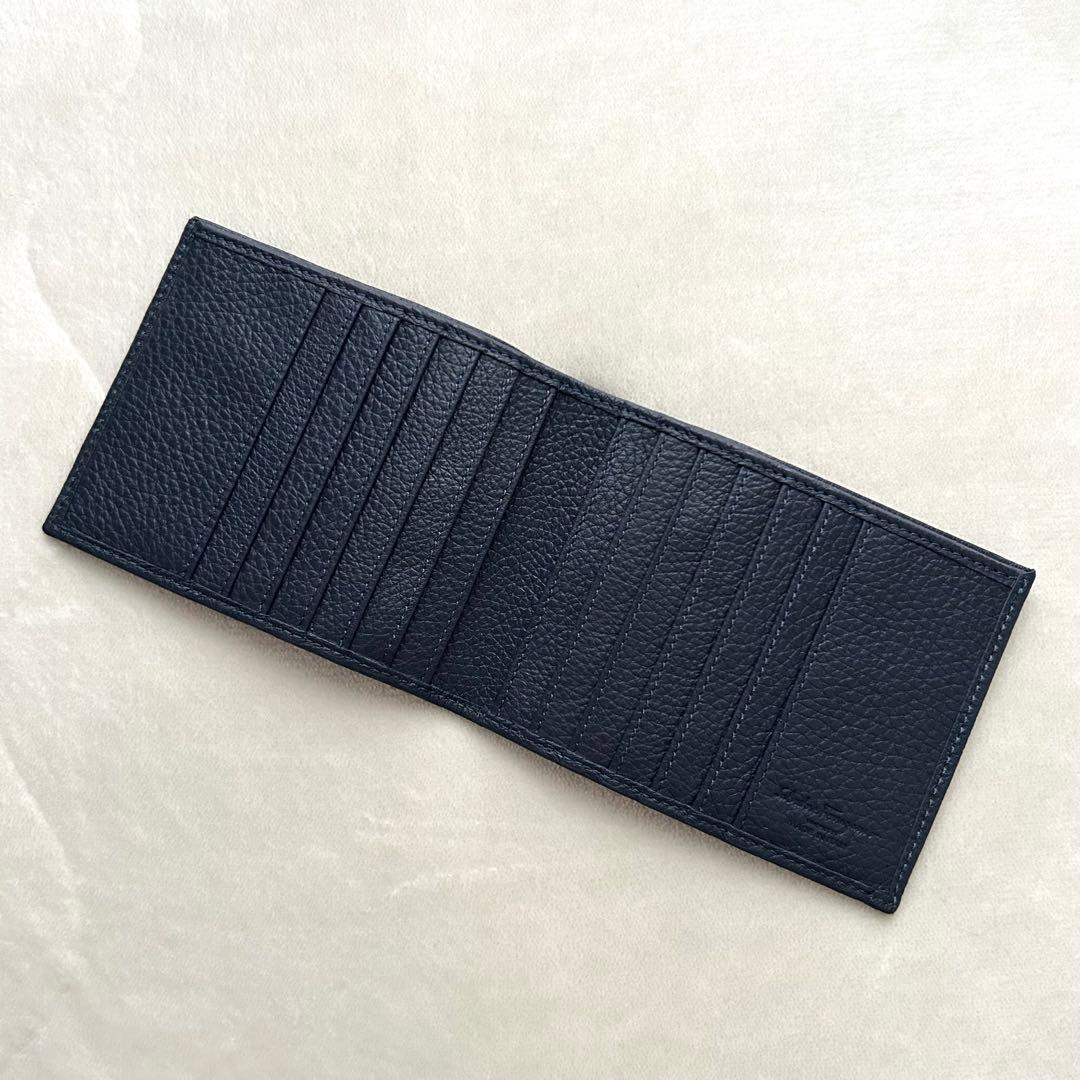 極美品 サルヴァトーレ フェラガモ カードケース 二つ折り財布 ネイビー レザー