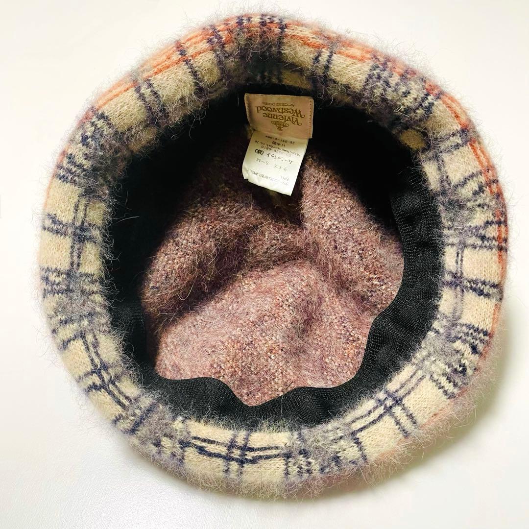 ヴィヴィアンウエストウッド　チェック柄 ベレー帽　アンゴラ　ウール　オーブ