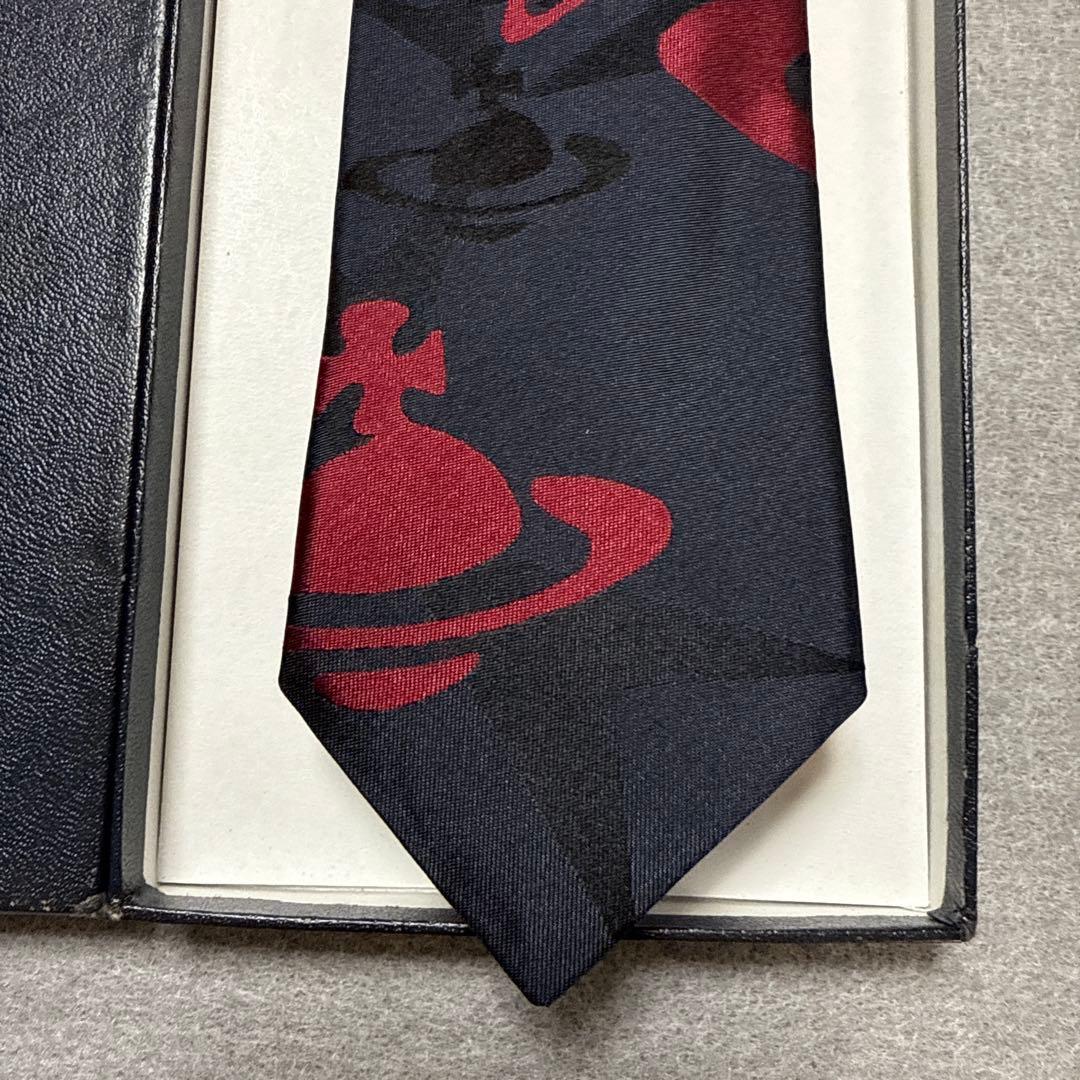 美品　ヴィヴィアンウエストウッド　ネクタイ　濃紺　オーブ　花柄　ドクロ