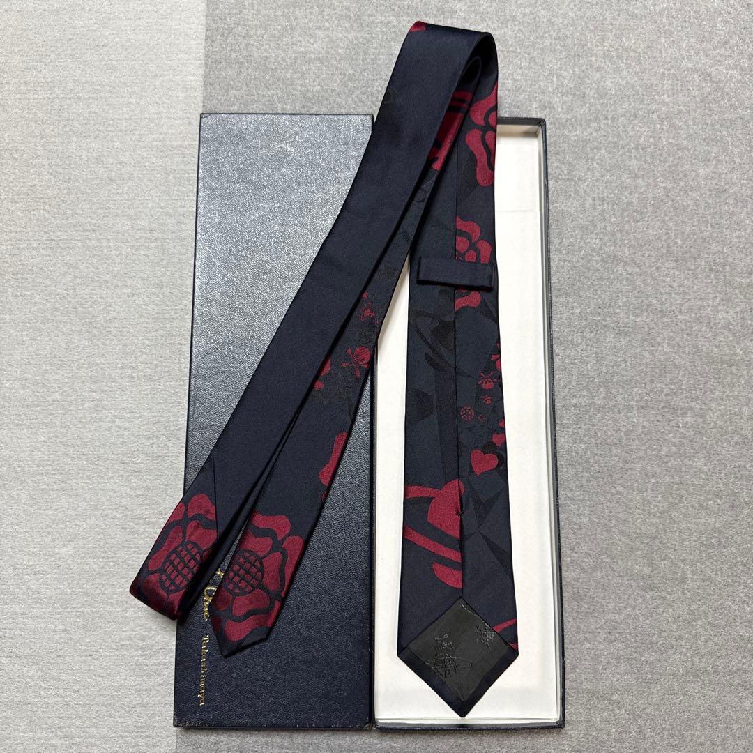 美品　ヴィヴィアンウエストウッド　ネクタイ　濃紺　オーブ　花柄　ドクロ