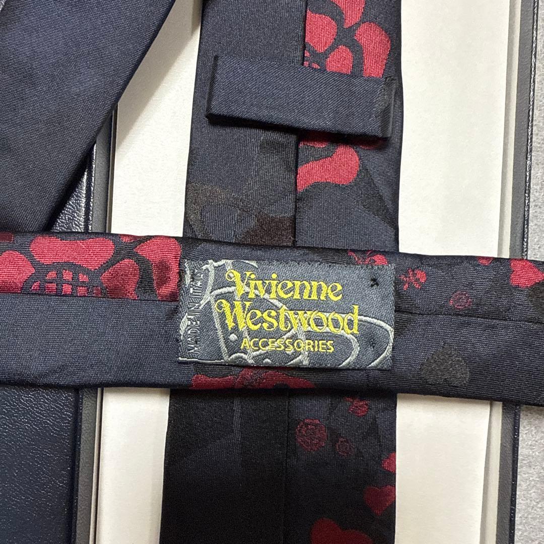 美品　ヴィヴィアンウエストウッド　ネクタイ　濃紺　オーブ　花柄　ドクロ